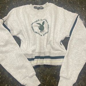 Playboy x missguided crop sweatshirt ash grey with green graphics size us 8